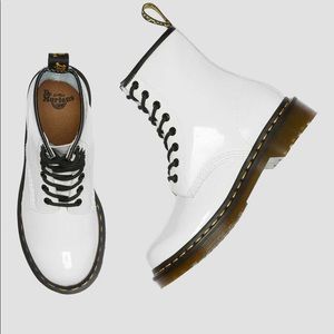 Dr. Martens 1460 Patent Leather White boots.